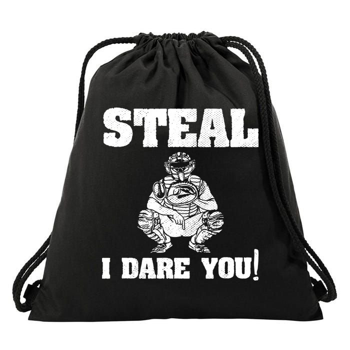 Baseball Catcher Steal I Dare You Drawstring Bag