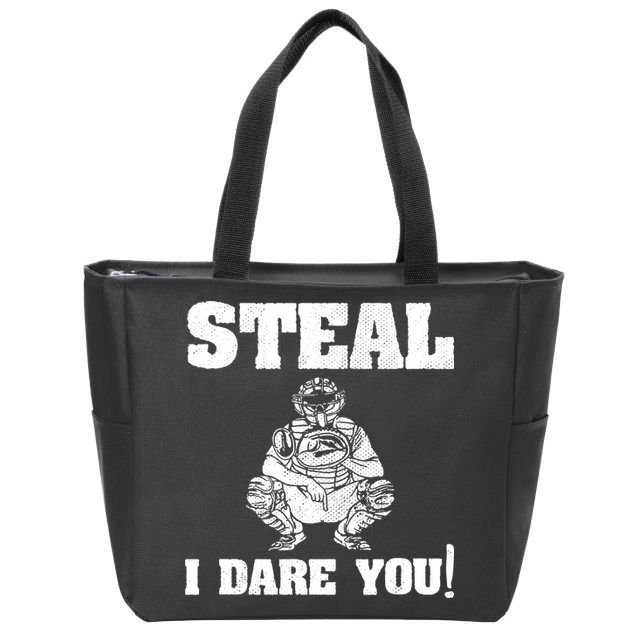 Baseball Catcher Steal I Dare You Zip Tote Bag