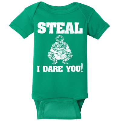 Baseball Catcher Steal I Dare You Baby Bodysuit