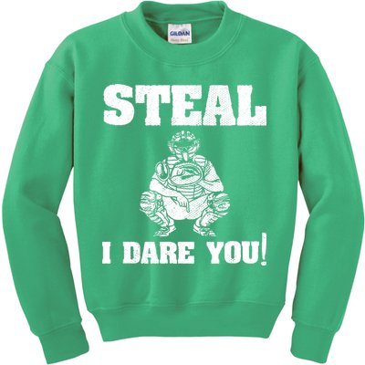 Baseball Catcher Steal I Dare You Kids Sweatshirt