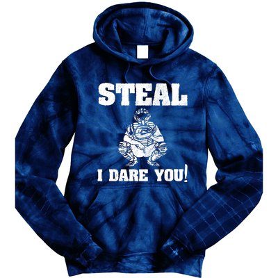 Baseball Catcher Steal I Dare You Tie Dye Hoodie