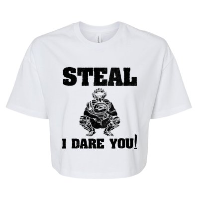 Baseball Catcher Steal I Dare You Bella+Canvas Jersey Crop Tee