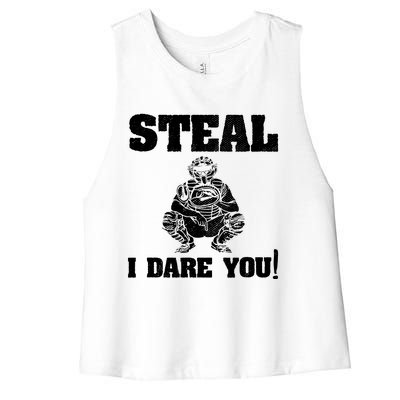 Baseball Catcher Steal I Dare You Women's Racerback Cropped Tank