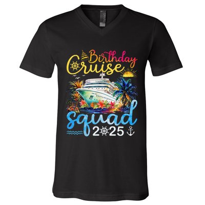 Birthday Cruise Squad 2025 Family Cruise Vacation Birthday V-Neck T-Shirt