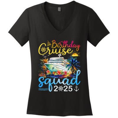Birthday Cruise Squad 2025 Family Cruise Vacation Birthday Women's V-Neck T-Shirt
