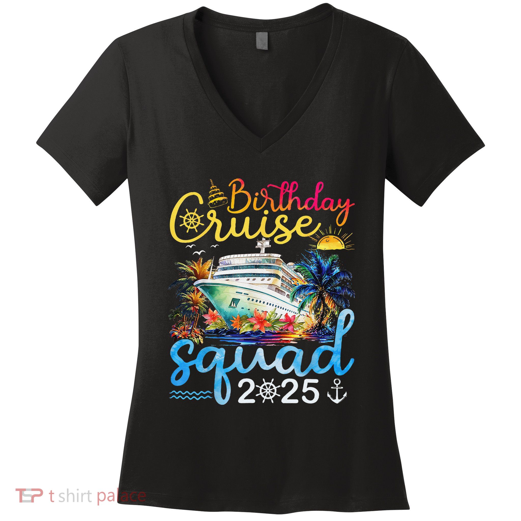 Birthday Cruise Squad 2025 Family Cruise Vacation Birthday Women's V-Neck T-Shirt