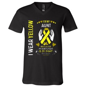 Bone Cancer Survivor Support I Wear Yellow For My Aunt V-Neck T-Shirt