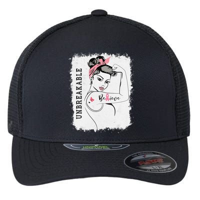 Breast Cancer Survivor October Pink Unbreakable Strong Woman Flexfit Unipanel Trucker Cap