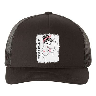 Breast Cancer Survivor October Pink Unbreakable Strong Woman Yupoong Adult 5-Panel Trucker Hat