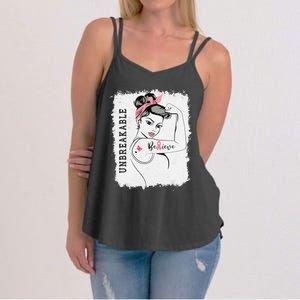 Breast Cancer Survivor October Pink Unbreakable Strong Woman Women's Strappy Tank