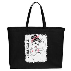 Breast Cancer Survivor October Pink Unbreakable Strong Woman Cotton Canvas Jumbo Tote