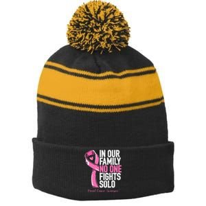 Breast Cancer Support Family Women Breast Cancer Awareness Stripe Pom Pom Beanie