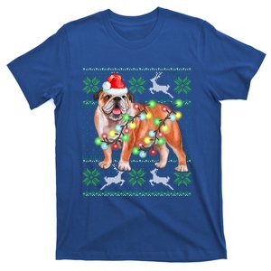 Bulldog Christmas Sweater Gift Lights Santa Xmas Funny Gift T-Shirt