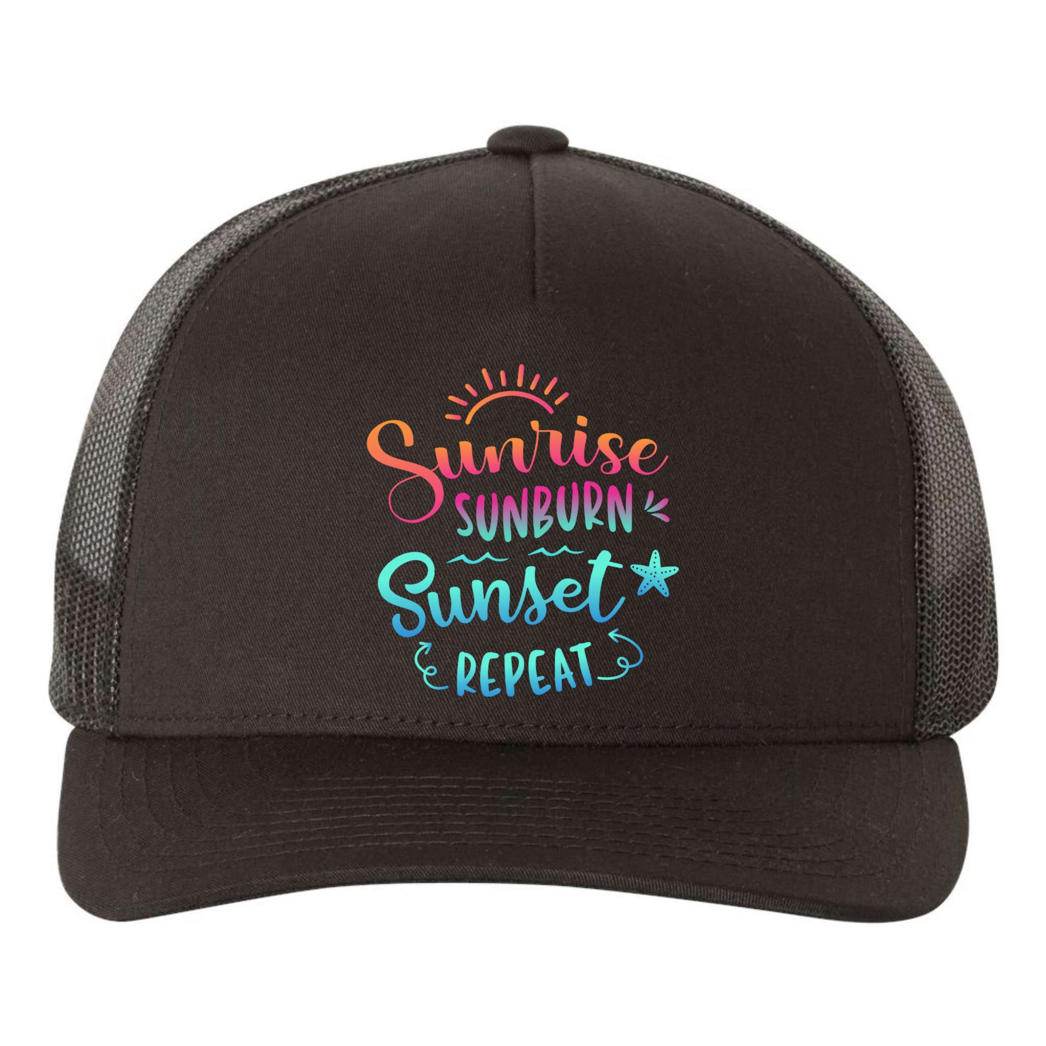Beach Camping Sunrise Sunburn Sunset Repeat Summer Vacation Yupoong Adult 5-Panel Trucker Hat