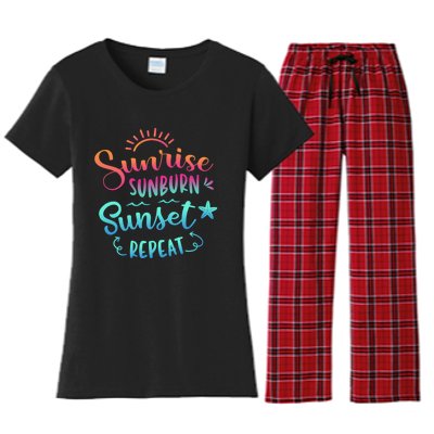 Beach Camping Sunrise Sunburn Sunset Repeat Summer Vacation Women's Flannel Pajama Set