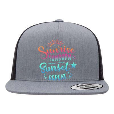 Beach Camping Sunrise Sunburn Sunset Repeat Summer Vacation Flat Bill Trucker Hat