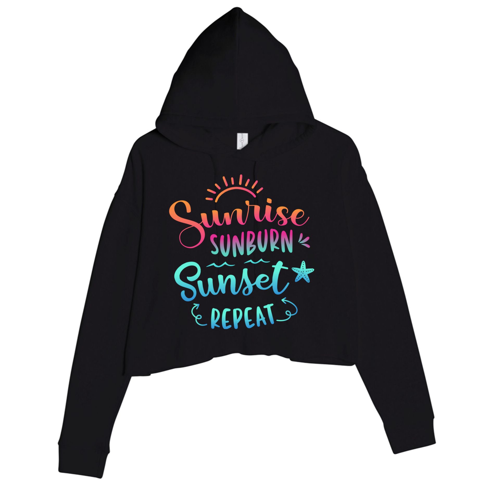 Beach Camping Sunrise Sunburn Sunset Repeat Summer Vacation Crop Fleece Hoodie
