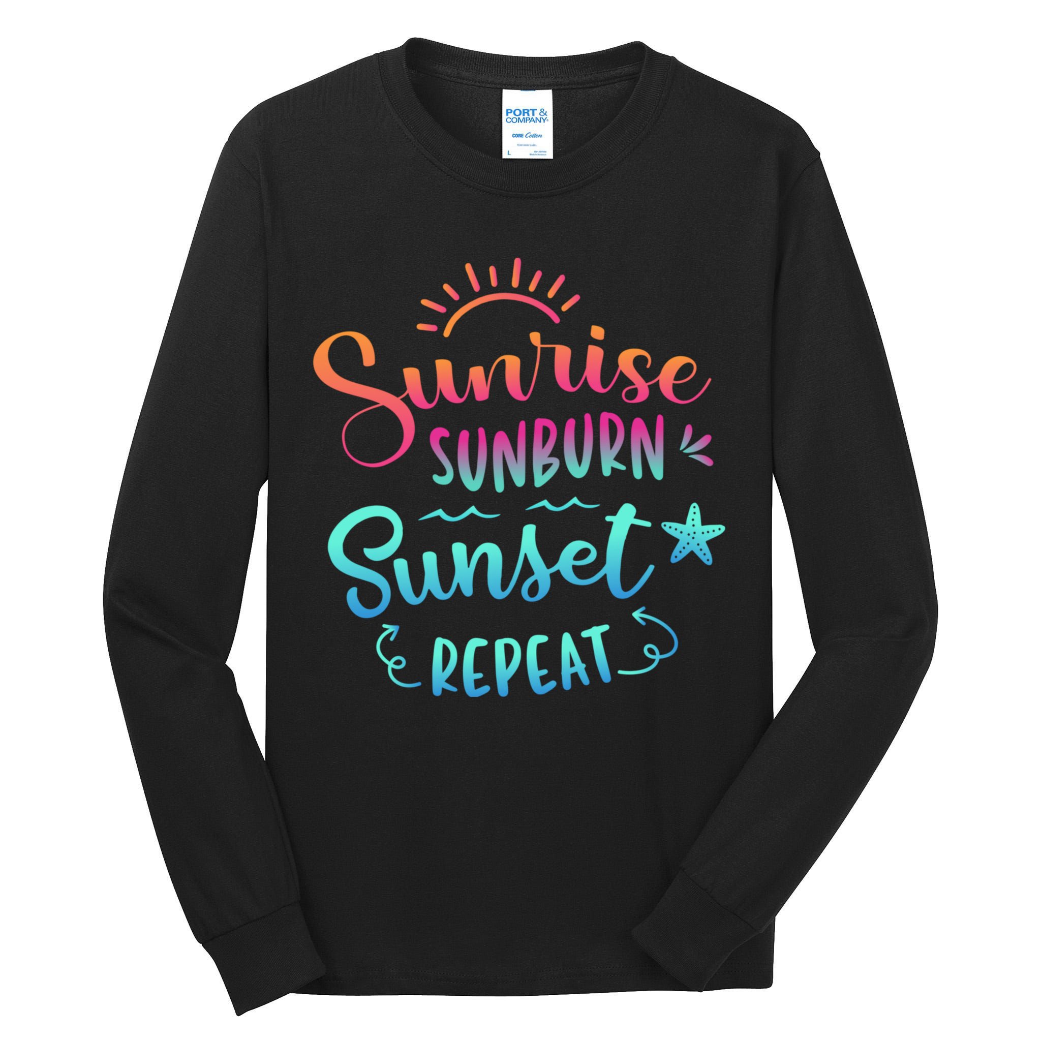 Beach Camping Sunrise Sunburn Sunset Repeat Summer Vacation Tall Long Sleeve T-Shirt