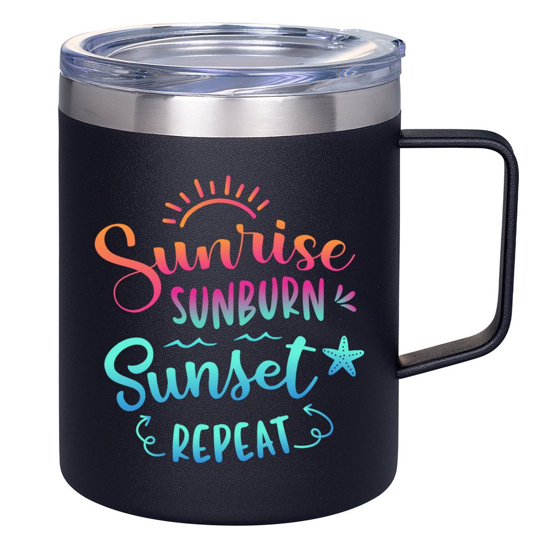 Beach Camping Sunrise Sunburn Sunset Repeat Summer Vacation 12oz Stainless Steel Coffee Mug