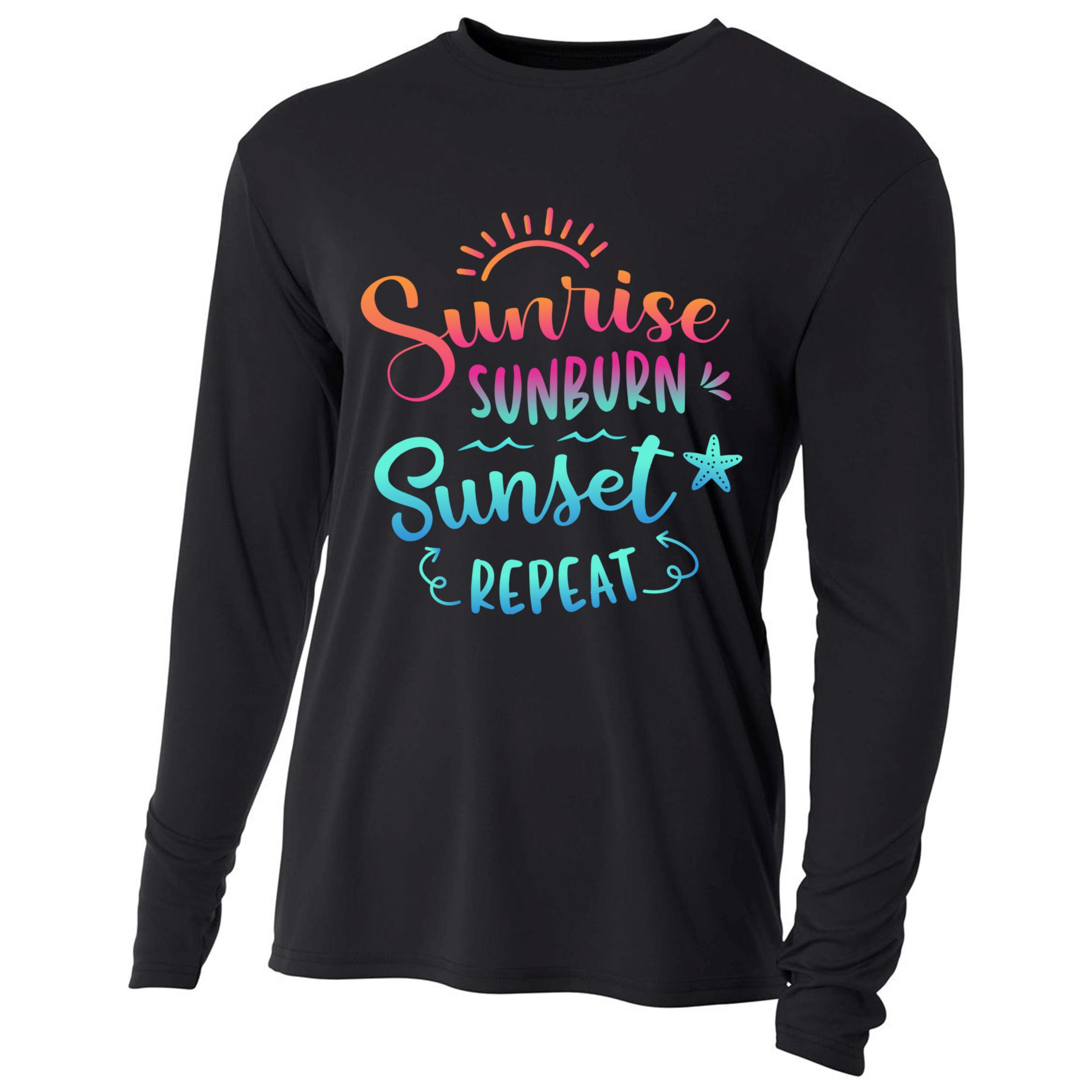 Beach Camping Sunrise Sunburn Sunset Repeat Summer Vacation Cooling Performance Long Sleeve Crew