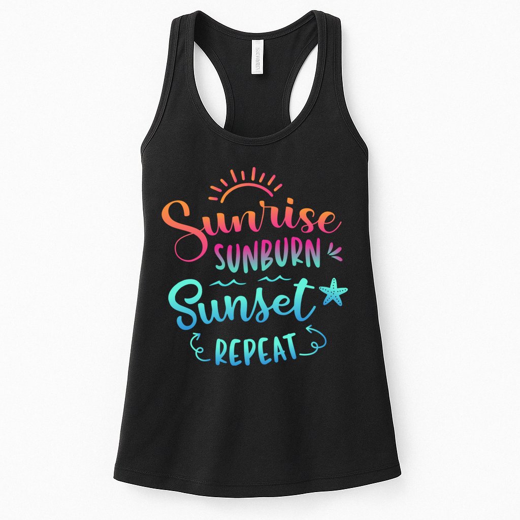 Beach Camping Sunrise Sunburn Sunset Repeat Summer Vacation Womens Tank Top