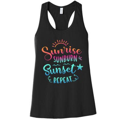 Beach Camping Sunrise Sunburn Sunset Repeat Summer Vacation Women's Racerback Tank