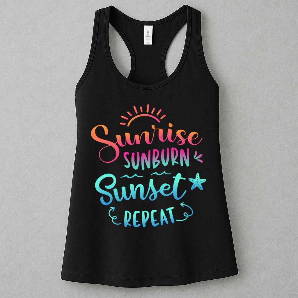 Beach Camping Sunrise Sunburn Sunset Repeat Summer Vacation Womens Tank Top