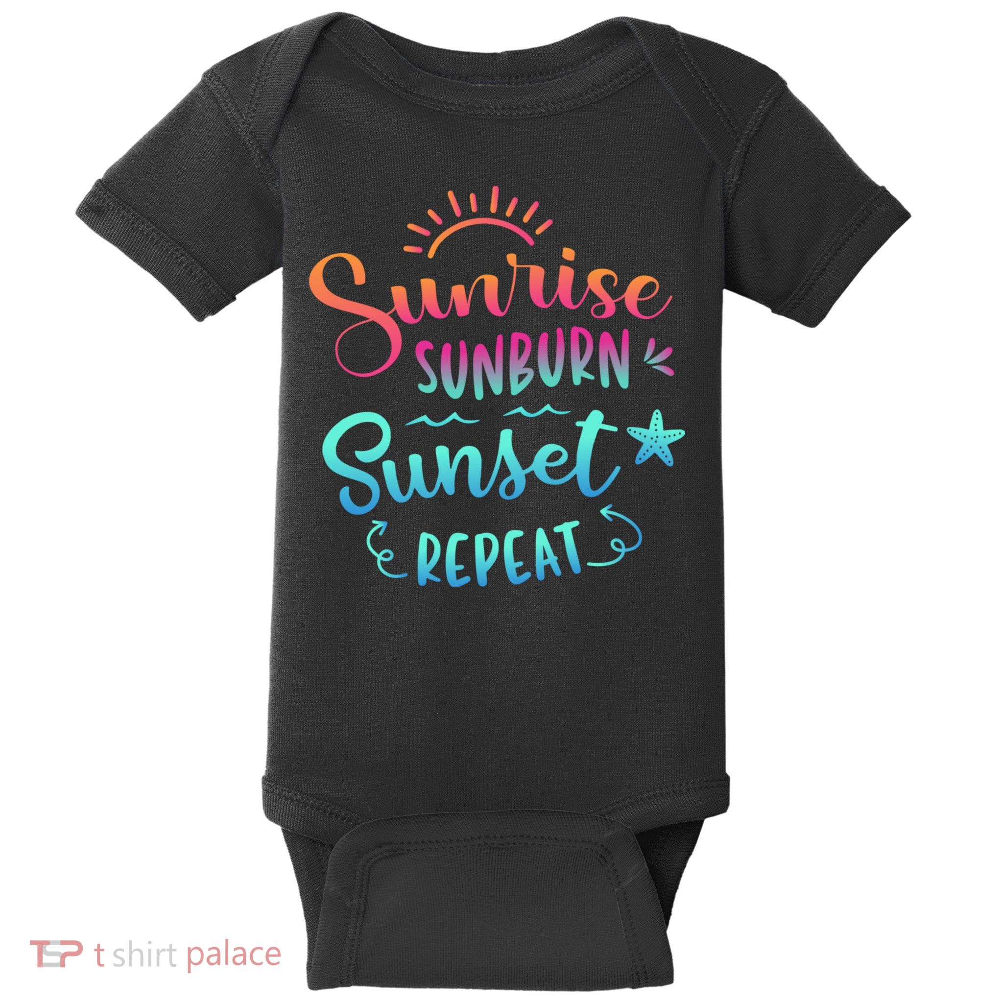 Beach Camping Sunrise Sunburn Sunset Repeat Summer Vacation Baby Bodysuit