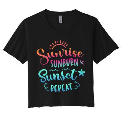 Beach Camping Sunrise Sunburn Sunset Repeat Summer Vacation Crop Top