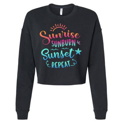 Beach Camping Sunrise Sunburn Sunset Repeat Summer Vacation Cropped Pullover Crew