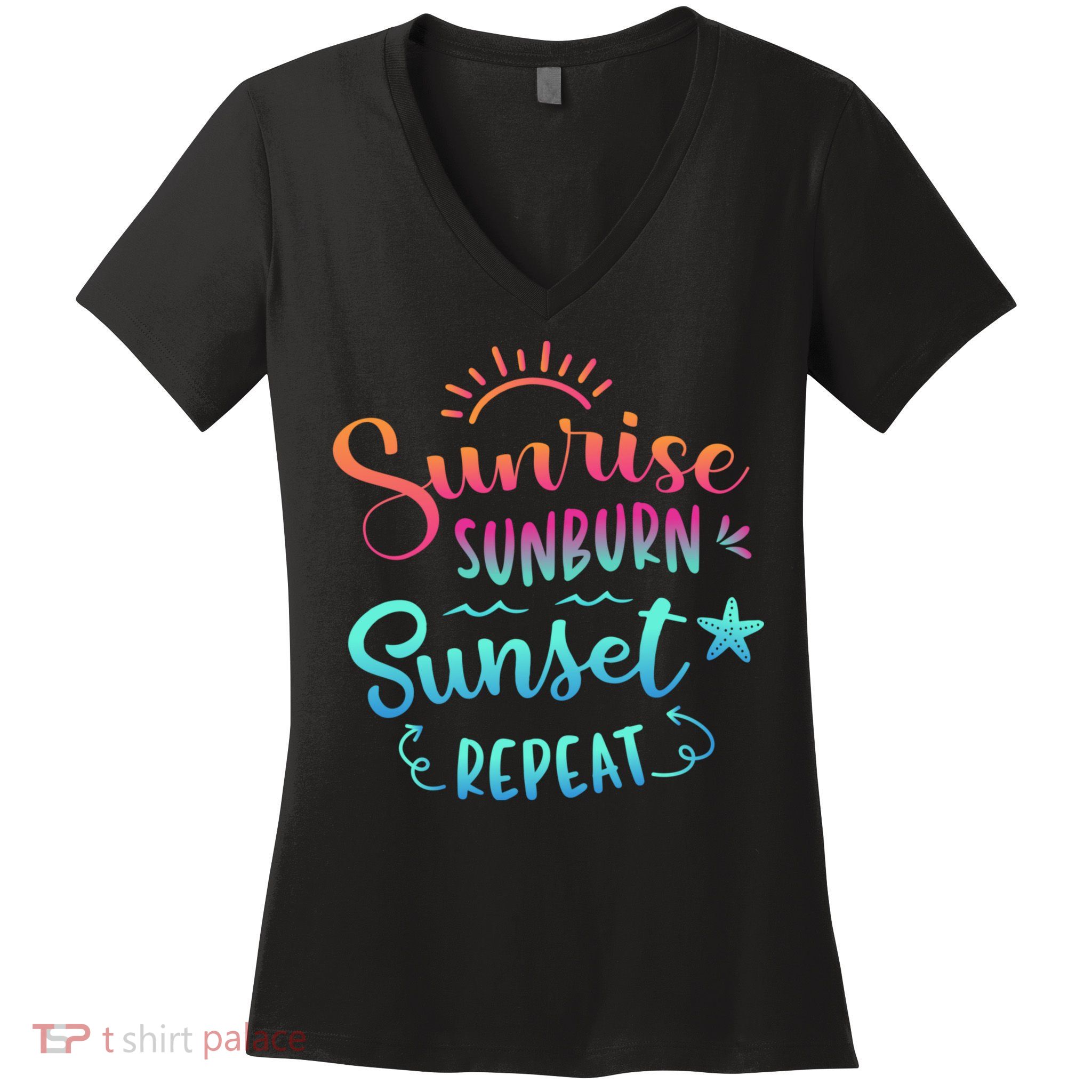 Beach Camping Sunrise Sunburn Sunset Repeat Summer Vacation Women's V-Neck T-Shirt