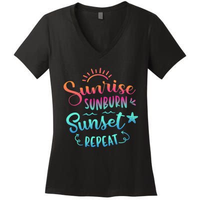 Beach Camping Sunrise Sunburn Sunset Repeat Summer Vacation Women's V-Neck T-Shirt