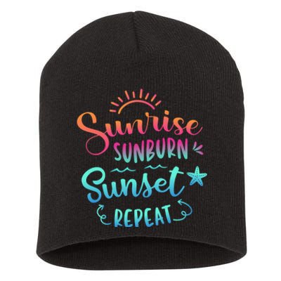 Beach Camping Sunrise Sunburn Sunset Repeat Summer Vacation Short Acrylic Beanie