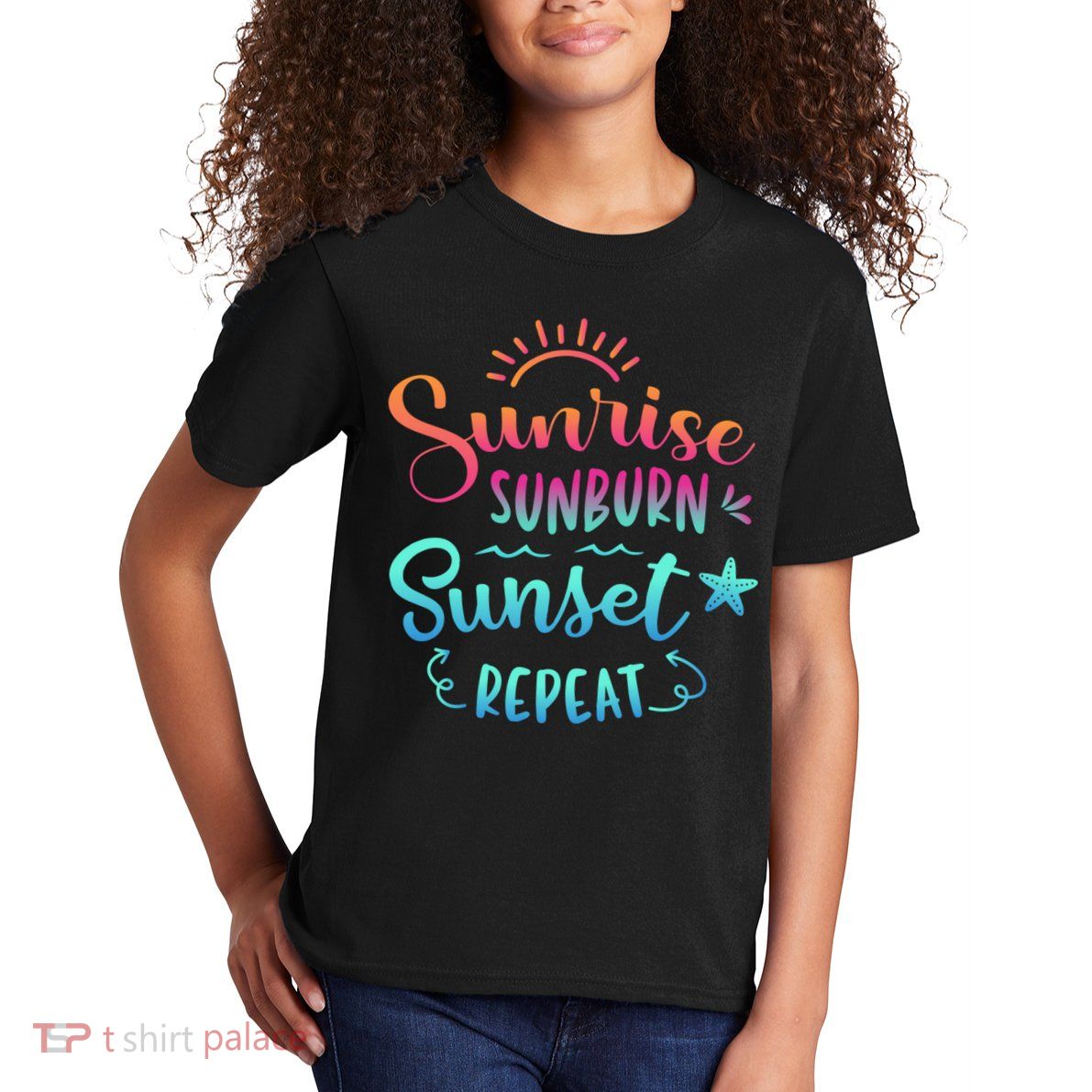 Beach Camping Sunrise Sunburn Sunset Repeat Summer Vacation Kids T-Shirt