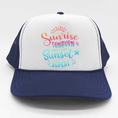 Beach Camping Sunrise Sunburn Sunset Repeat Summer Vacation Trucker Hat