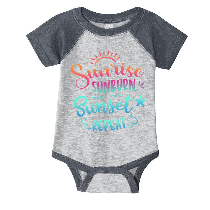 Beach Camping Sunrise Sunburn Sunset Repeat Summer Vacation Infant Baby Jersey Bodysuit