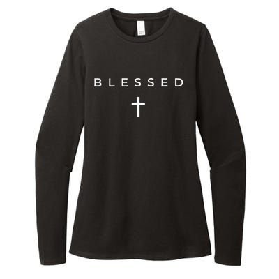 Blessed Cross Subtle Christian Minimalist Religious Faith Womens CVC Long Sleeve Shirt