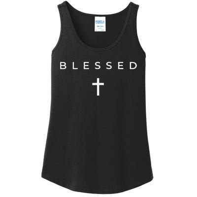 Blessed Cross Subtle Christian Minimalist Religious Faith Ladies Essential Tank