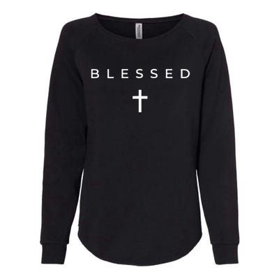 Blessed Cross Subtle Christian Minimalist Religious Faith Womens California Wash Sweatshirt