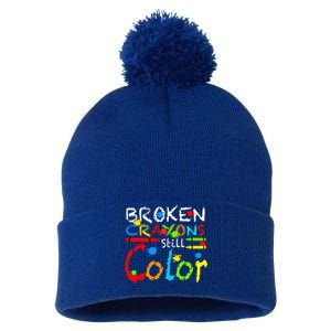 Broken Crayons Still Color Pom Pom 12in Knit Beanie