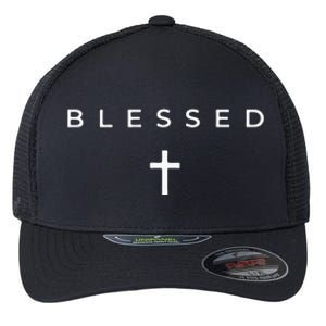 Blessed Cross Subtle Christian Minimalist Religious Faith Flexfit Unipanel Trucker Cap