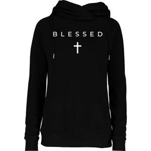 Blessed Cross Subtle Christian Minimalist Religious Faith Womens Funnel Neck Pullover Hood