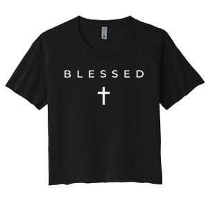 Blessed Cross Subtle Christian Minimalist Religious Faith Women's Crop Top Tee