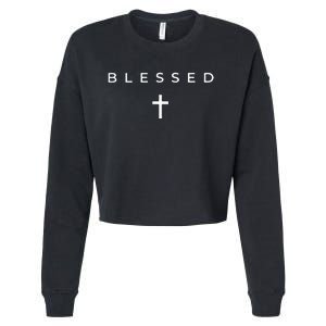 Blessed Cross Subtle Christian Minimalist Religious Faith Cropped Pullover Crew