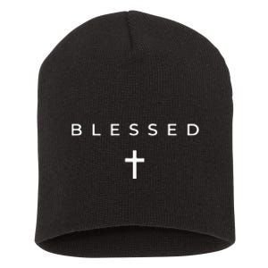 Blessed Cross Subtle Christian Minimalist Religious Faith Short Acrylic Beanie