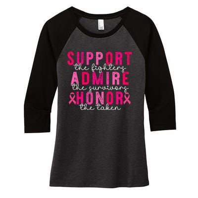 Breast Cancer Support Admire Honor Breast Cancer Awareness Women's Tri-Blend 3/4-Sleeve Raglan Shirt