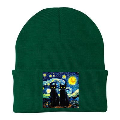 Black Cats Starry Night Vincent Van Gogh Knit Cap Winter Beanie