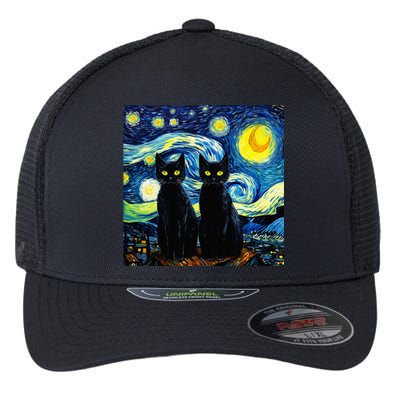 Black Cats Starry Night Vincent Van Gogh Flexfit Unipanel Trucker Cap