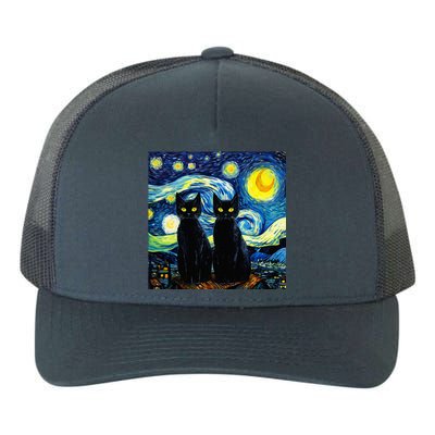 Black Cats Starry Night Vincent Van Gogh Yupoong Adult 5-Panel Trucker Hat