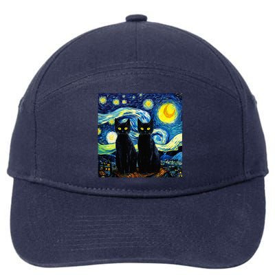 Black Cats Starry Night Vincent Van Gogh 7-Panel Snapback Hat